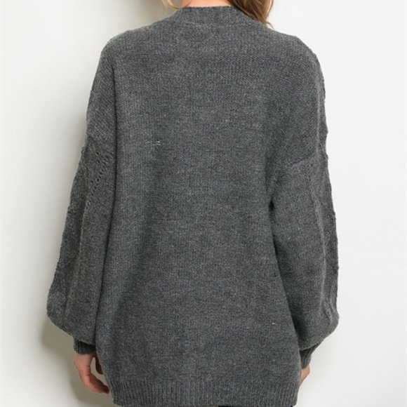CHARCOAL GREY KNIT CARDIGAN SWEATER - Picture 3 of 8